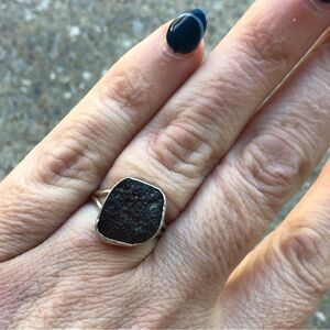 Black Tektite Ring with Silver 925 Band